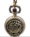 Two Small Owl Quartz Pocket Chain Watch (with Padded Box)