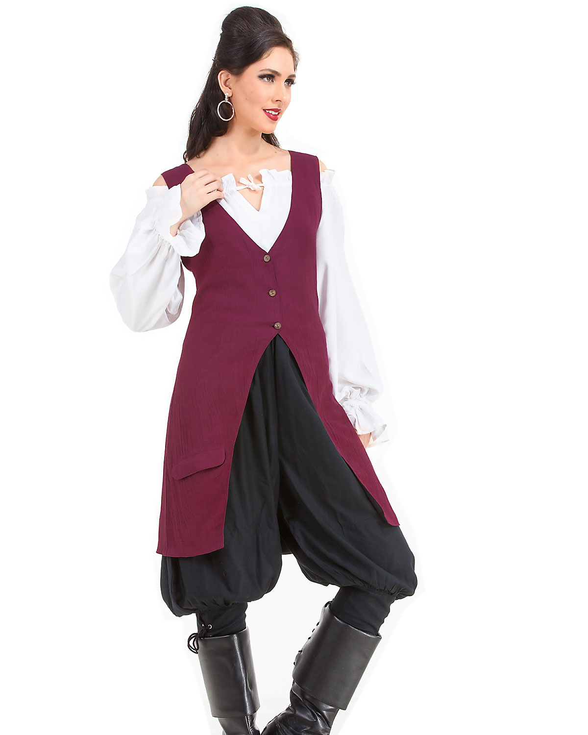 Elizabeth Pirate Linen Vest - Click Image to Close