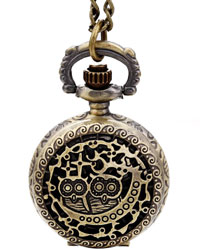 Two Small Owl Quartz Pocket Chain Watch (with Padded Box)