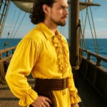 Captain Charles Vane Pirate Shirt Gold with Deep Hood for Reenactment