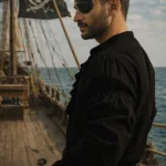 Buccaneer Pirate Shirt Black with Deep Hood for Reenactment