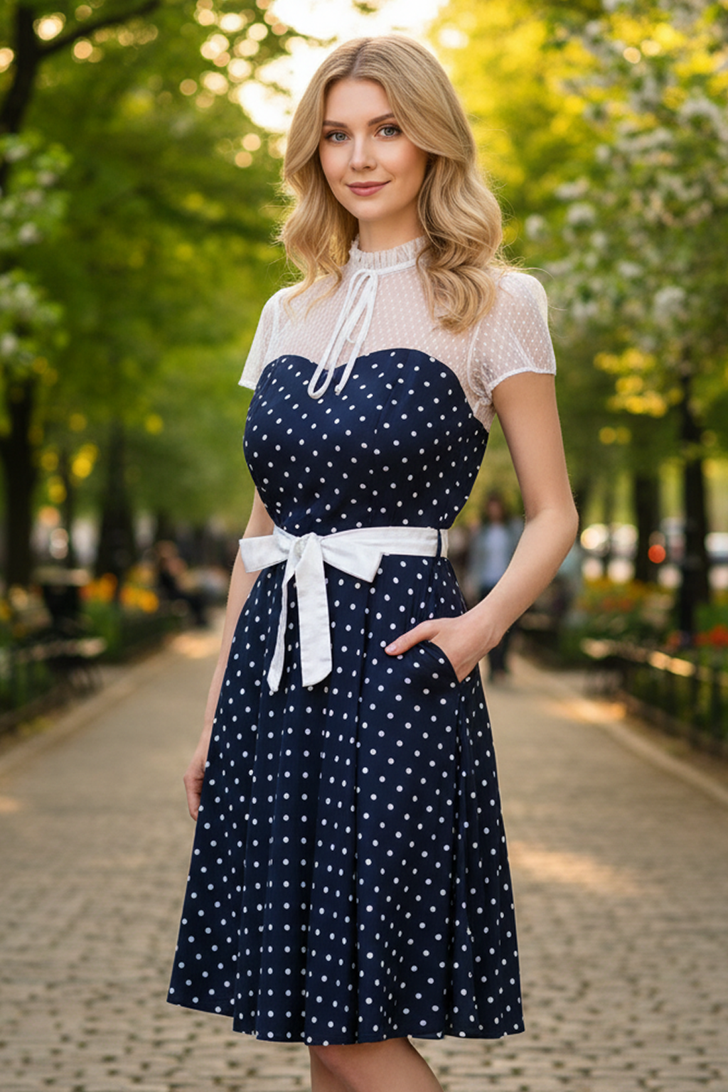 Navy Polka Dot Women's 1950s Vintage Retro Swing Rockabilly Pinup Dress | TudorDressing Navy Polka Dot Women's 1950s Vintage Retro Swing Rockabilly Pinup Dress | TudorDressing