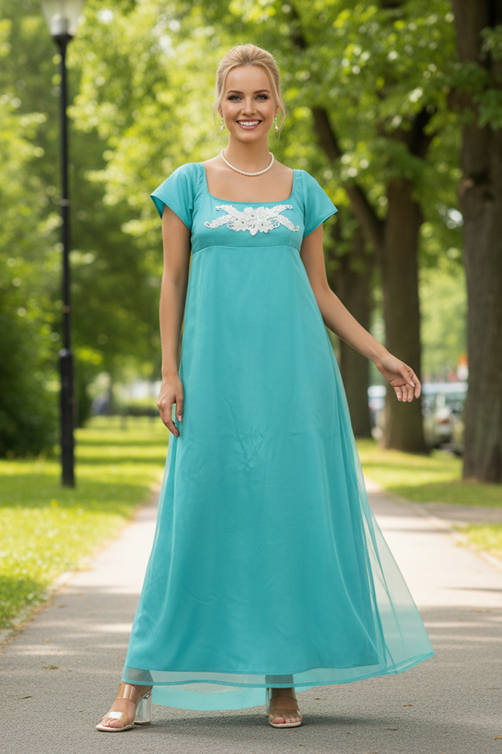 Daphne Bridgerton Net Dress Aqua Blue | TudorDressing