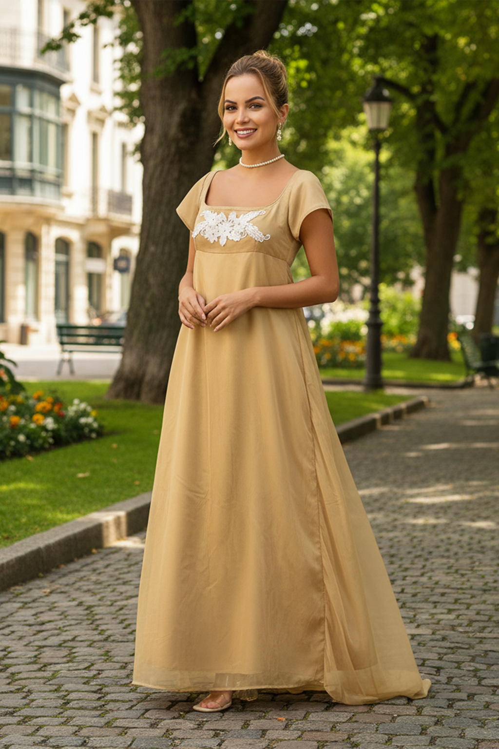 Daphne Bridgerton Net Dress Dull Gold -