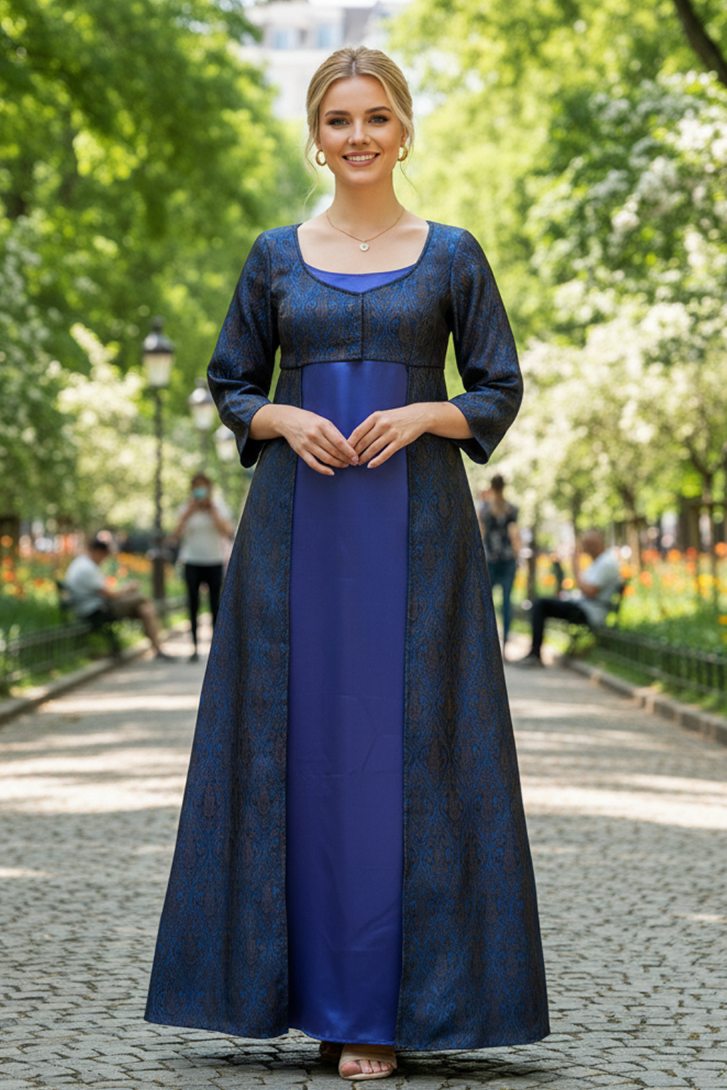 bridgerton daphne blue dress Bridgerton Daphne Blue Dress With Floral Lace Satin