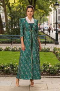 Lady Mary Dress with Net Collar Dark Green (52)