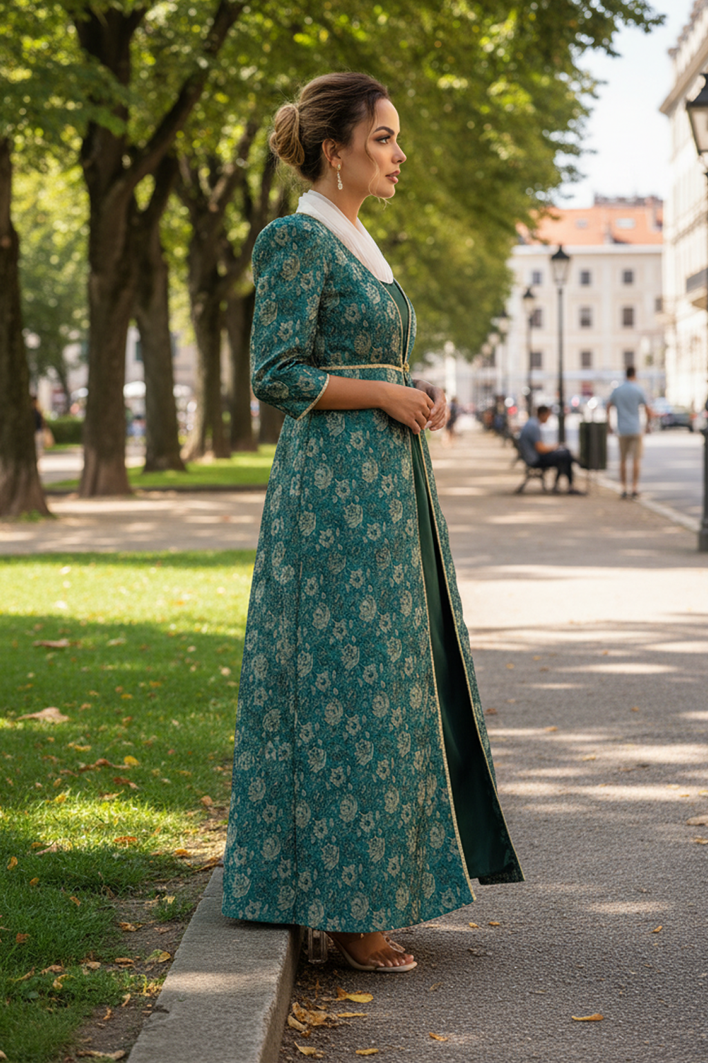 Lady Mary Dress with Net Collar Dark Green (52) | TudorDressing