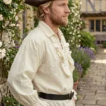 Captain Charles Vane Pirate Shirt (in cotton) Off White with Deep Hood for Reenactment