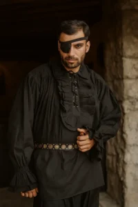Captain Charles Vane Pirate Shirt Black Cotton