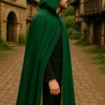Medieval Cloak Gold Green with Deep Hood for Reenactment