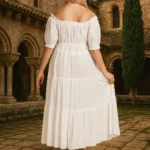 Women’s Medieval Whispering Willow Dress – White with Deep Hood for Reenactment