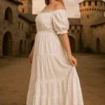 Women’s Medieval Whispering Willow Dress – White with Deep Hood for Reenactment