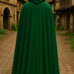 Medieval Cloak Gold Green with Deep Hood for Reenactment