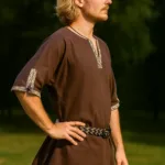 Medieval Saxon Tunic – Men’s – LARP & Fantasy Role Play Events – Brown with Deep Hood for Reenactment