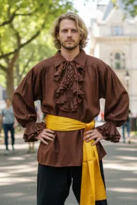Men’s Pirate Bandana Sash Golden Yellow – Satin Waist Scarf Head Wrap 100x20 Inch