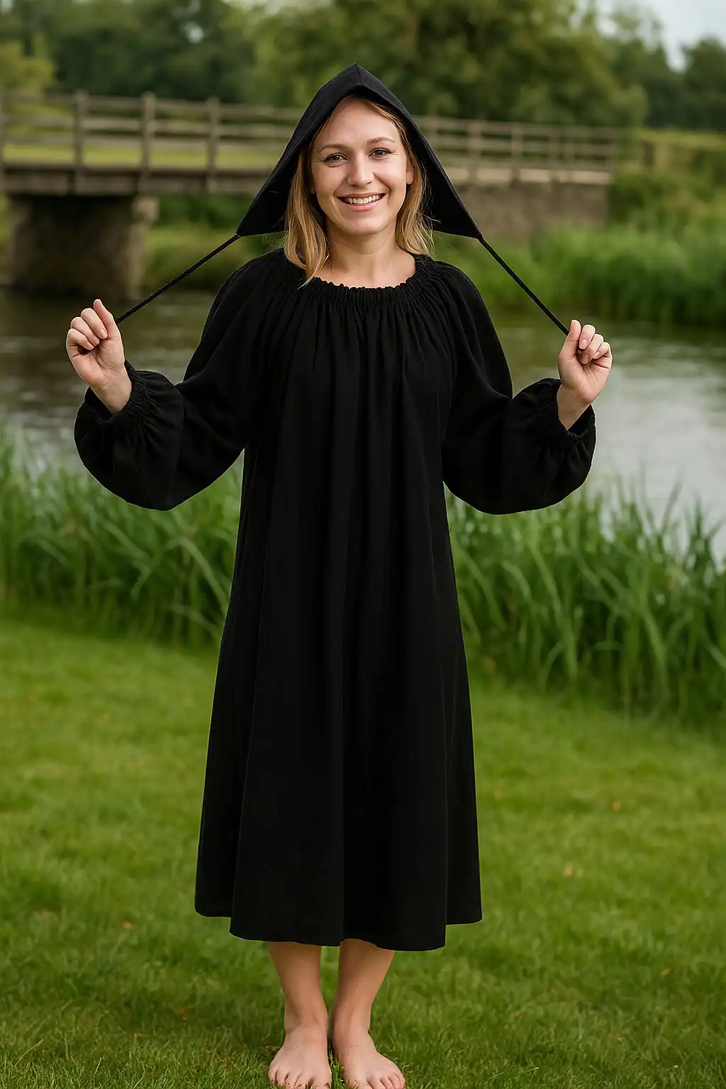 Womens Classic Chemise  100% Cotton Long Renaissance Peasant Dress   Black -