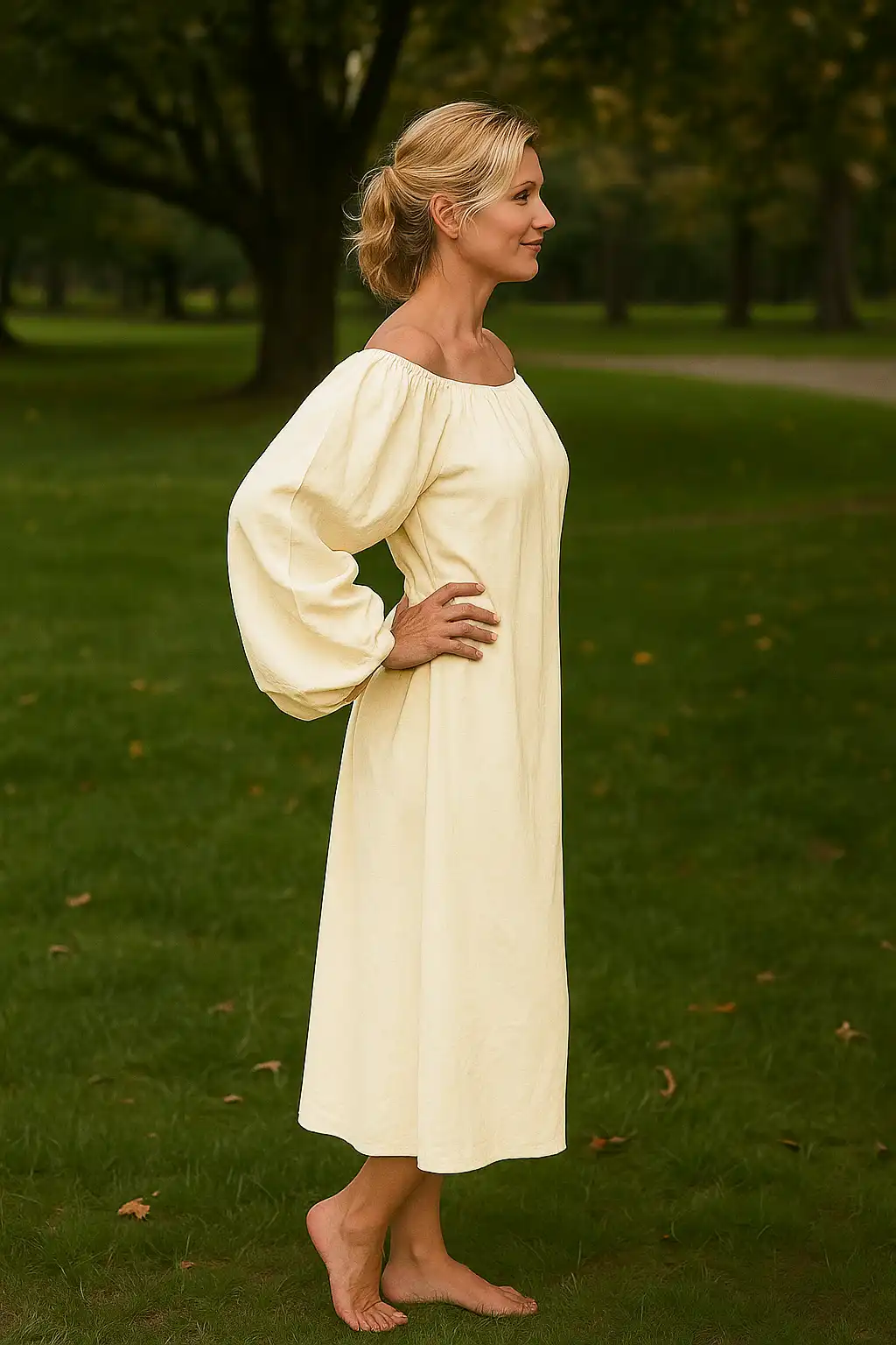 Women’s Renaissance Chemise – 100% Cotton Long Medieval Peasant Dress – Off White