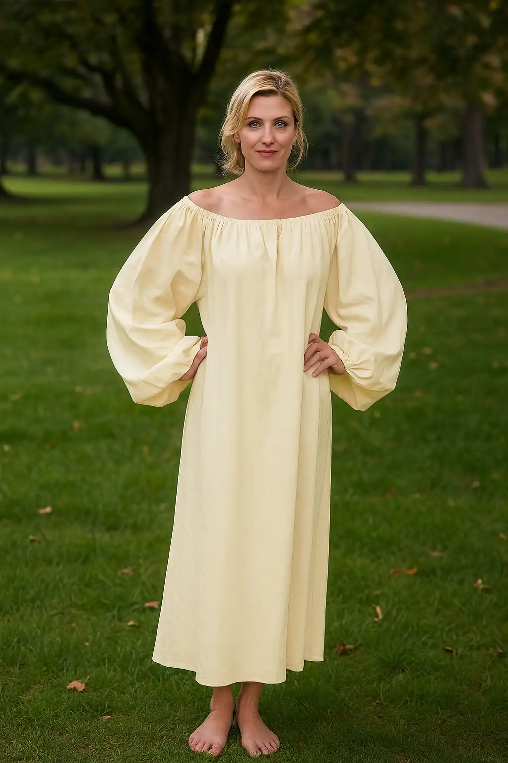 Women’s Renaissance Chemise – 100% Cotton Long Medieval Peasant Dress – Off White