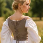Reversible Wench Bodice (Decorated) Light Brown with Deep Hood for Reenactment