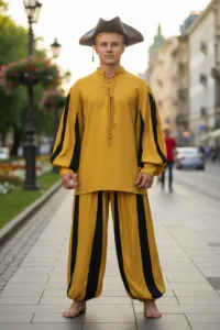 Medieval Renaissance Pirate Pants Gold Black - Striped Cotton LARP Cosplay Trousers for Men