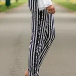 Pirate Pants Black White – Striped Cotton Renaissance Medieval Trousers for Men with Deep Hood for Reenactment