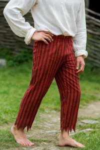 Cotton Pirate Pants for Men - Historical Renaissance Medieval Trousers - Captain Clegg Black Red