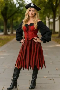 Alvilda Striped Medieval Skirt – Black Red