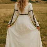 Women’s Medieval Forest Princess Dress – Off White with Deep Hood for Reenactment
