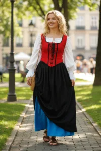 Double-Layer Medieval LARP Skirt – Black Turquoise
