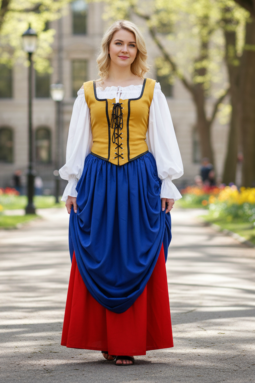 Double-Layer Medieval LARP Skirt  Denim Blue Red | TudorDressing