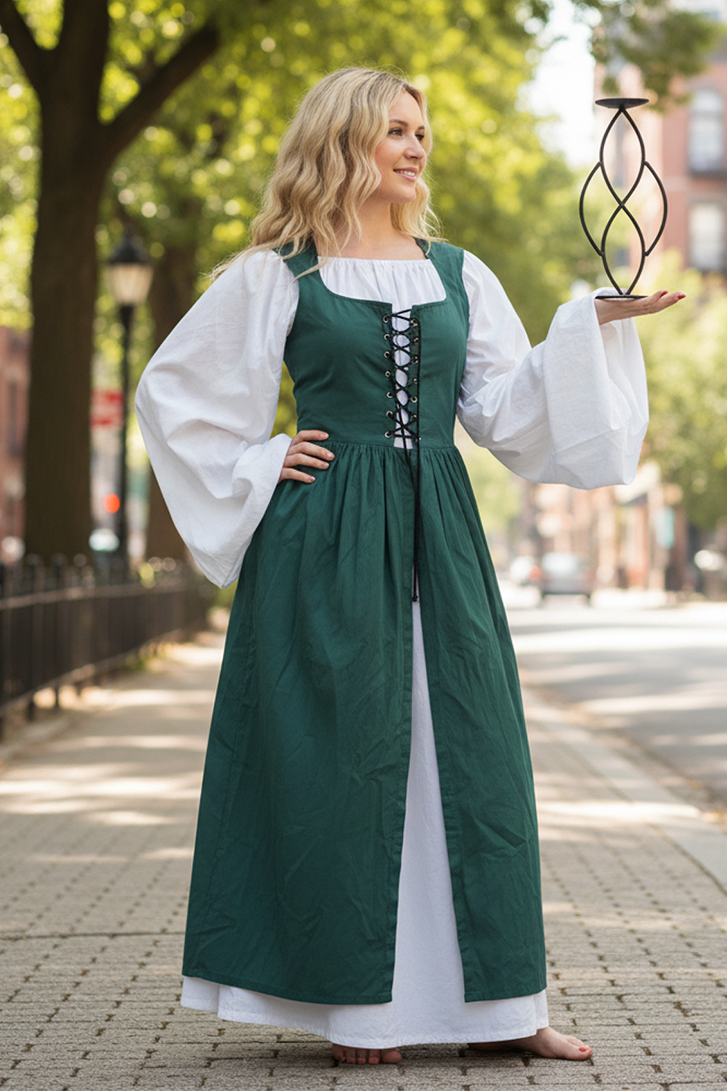 Ameline Peasant Dress Green / L
