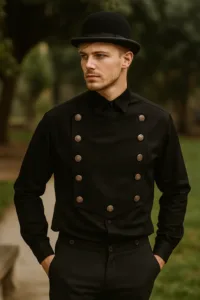 Men’s Steampunk Linen Airship Bib Shirt – Black