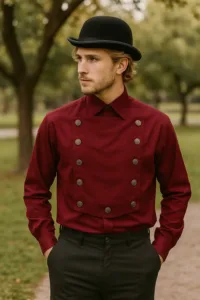 Men’s Steampunk Linen Airship Bib Shirt – Chocolate