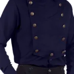 Men’s Steampunk Linen Airship Bib Shirt – Navy with Deep Hood for Reenactment