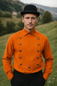 Men’s Steampunk Linen Airship Bib Shirt – Orange