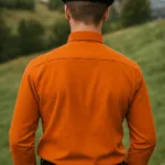 Men’s Steampunk Linen Airship Bib Shirt – Orange with Deep Hood for Reenactment