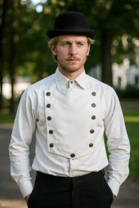 Men’s Steampunk Linen Airship Bib Shirt – White