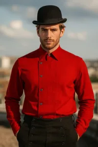 Men’s Steampunk Ulysses Side-Button Shirt – Red