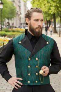Men’s Inspector Ebeneezer Steampunk Waistcoat Green & Black – Design #1349