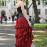 Red Raw Edge Steampunk Skirt with Deep Hood for Reenactment