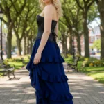 Royal Blue Raw Edge Skirt with Deep Hood for Reenactment