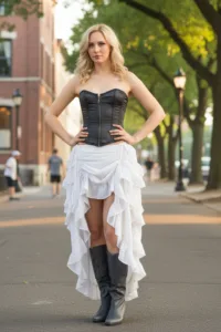 White Raw Edge Steampunk Skirt