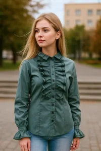 Women’s Zylphia Stand-Up Collar Blouse Green