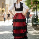 Minerva Red Black Showgirl Skirt with Deep Hood for Reenactment