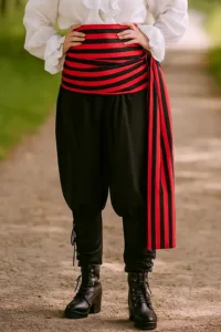 Men’s Black Red Striped Pirate Sash Belt – Large Cotton Waist Sash for Costume & Renaissance Wear