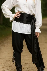 Men’s Pirate Bandana Sash Black – Satin Waist Scarf Head Wrap 100x20 Inch
