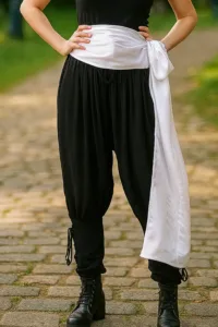 Men’s Pirate Bandana Sash White – Premium Large Satin Waist Scarf Head Wrap 100x20 Inch