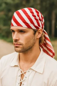 Men’s Pirate Triangle Head Scarf – Stripe – Red White