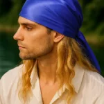 Men’s Pirate Large Sash – Satin – Blue with Deep Hood for Reenactment
