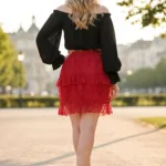 Coral Red High Low Net Short Skirt with Deep Hood for Reenactment